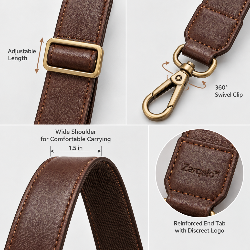 Zarqelo™ Adjustable Wide Leather Bag Strap main image 03