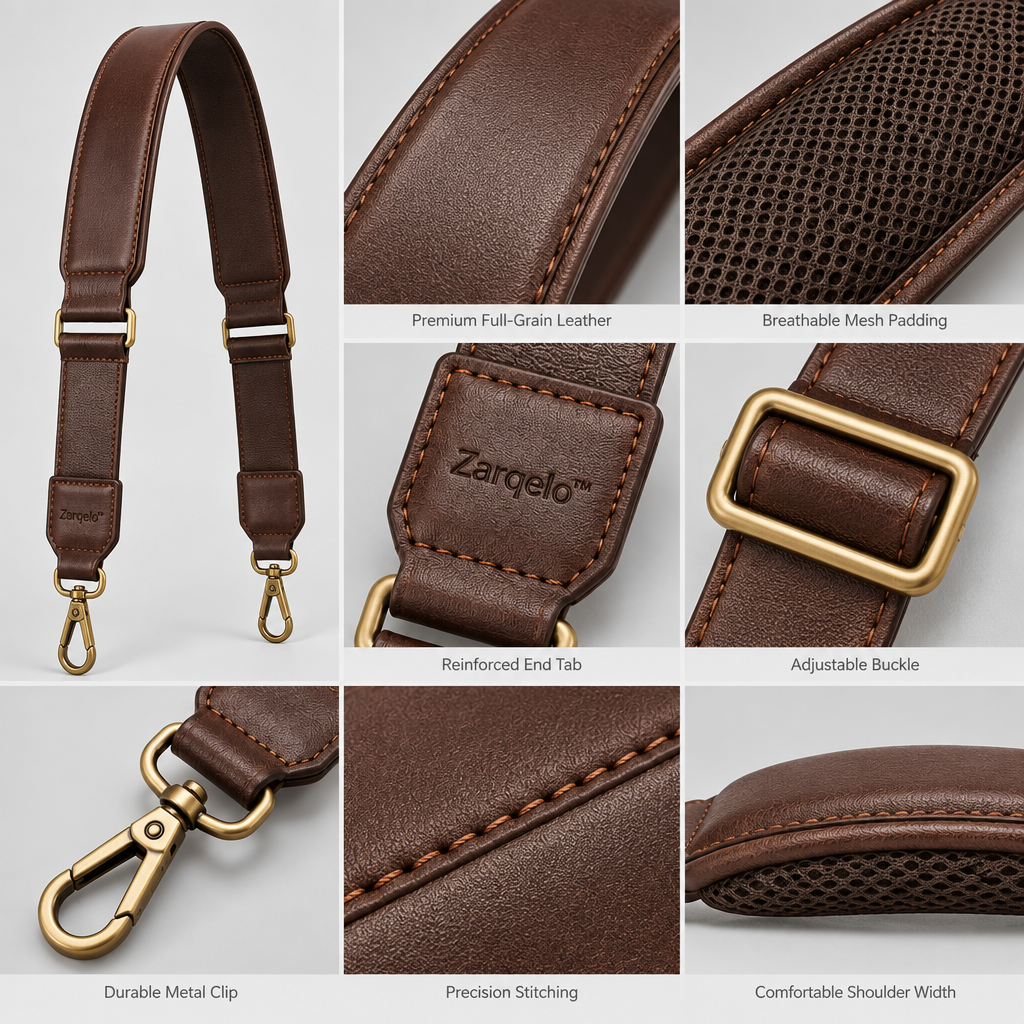 Zarqelo™ Adjustable Wide Leather Bag Strap main image 06